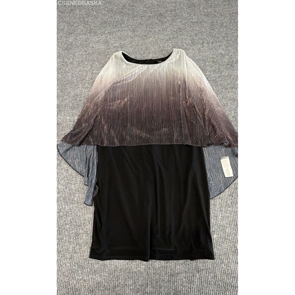 Ignite Black Silver Purple Women's Ombre Metallic Cape Sheath - Size 16